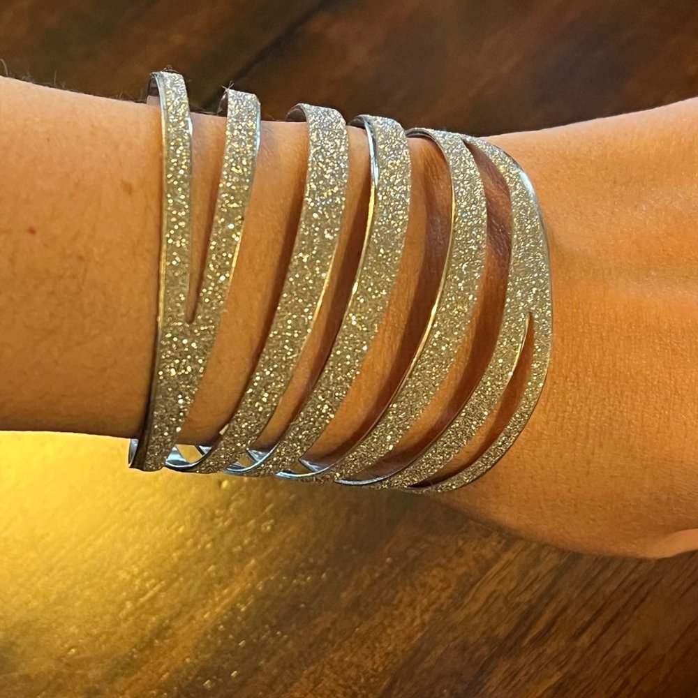 Silver glitter cuff bracelets